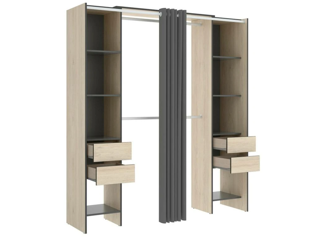 Armoire Resegone, Structure Pour Dressing, Portemanteau Ouvert, 180x50h205 Cm, Chêne Et Anthracite 5 Armoire Resegone, Structure Pour Dressing, Portemanteau Ouvert, 180x50h205 Cm, Chêne Et Anthracite – Image 5