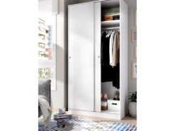 Armoire Kilimangiaro, Portemanteau Pour Chambre, Armoire Avec 2 Portes Coulissantes, 100x50h204 Cm, Blanc -Fren Soldes Boutique armoire et dressing 22792801