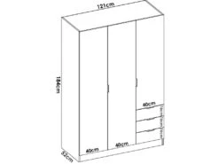 Armoire Cimone, Portemanteau Pour Chambre, Armoire Avec 3 Portes Battantes Et 3 Tiroirs, 121x52h184 Cm, Blanc -Fren Soldes Boutique armoire et dressing 22793093