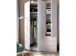 Armoire Cimone, Portemanteau Pour Chambre, Armoire Avec 3 Portes Battantes Et 3 Tiroirs, 121x52h184 Cm, Blanc -Fren Soldes Boutique armoire et dressing 22793095