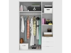 Armoire Cimone, Portemanteau Pour Chambre, Armoire Avec 3 Portes Battantes Et 3 Tiroirs, 121x52h184 Cm, Blanc -Fren Soldes Boutique armoire et dressing 22793097
