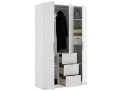 Armoire Falterona, Portemanteau Pour Chambre, Armoire Avec 3 Portes Battantes Et 3 Tiroirs, 135x52h204 Cm, Blanc 9 Armoire Falterona, Portemanteau Pour Chambre, Armoire Avec 3 Portes Battantes Et 3 Tiroirs, 135x52h204 Cm, Blanc -Fren Soldes Boutique armoire et dressing 22793141