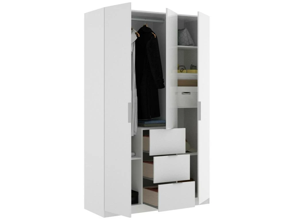 Armoire Falterona, Portemanteau Pour Chambre, Armoire Avec 3 Portes Battantes Et 3 Tiroirs, 135x52h204 Cm, Blanc 5 Armoire Falterona, Portemanteau Pour Chambre, Armoire Avec 3 Portes Battantes Et 3 Tiroirs, 135x52h204 Cm, Blanc – Image 5