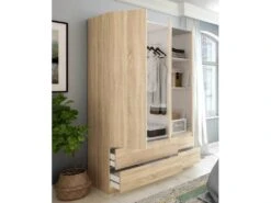 Armoire Weymouth, Meubles De Chambre Avec 3 Portes Et 2 Tiroirs, Cintre, 135x52h200 Cm, Chêne -Fren Soldes Boutique armoire et dressing 22793673