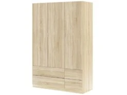 Armoire Weymouth, Meubles De Chambre Avec 3 Portes Et 2 Tiroirs, Cintre, 135x52h200 Cm, Chêne -Fren Soldes Boutique armoire et dressing 22793675
