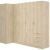 Armoire Sucso, Meuble D'angle Pour Chambre à Coucher, Armoire D'angle Avec 5 Portes Battantes, 214x91h184 Cm, Chêne