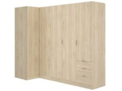 Armoire Sucso, Meuble D'angle Pour Chambre Ă Coucher, Armoire D'angle Avec 5 Portes Battantes, 214x91h184 Cm, ChĂȘne