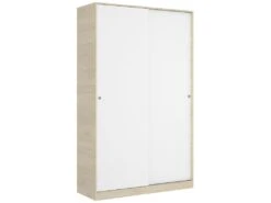 Armoire Denali, Portemanteau Pour Chambre, Armoire Avec 2 Portes Coulissantes, 120x50h204 Cm, Blanc Et ChĂȘne