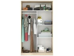 Armoire Denali, Portemanteau Pour Chambre, Armoire Avec 2 Portes Coulissantes, 120x50h204 Cm, Blanc Et Chêne -Fren Soldes Boutique armoire et dressing 22793735