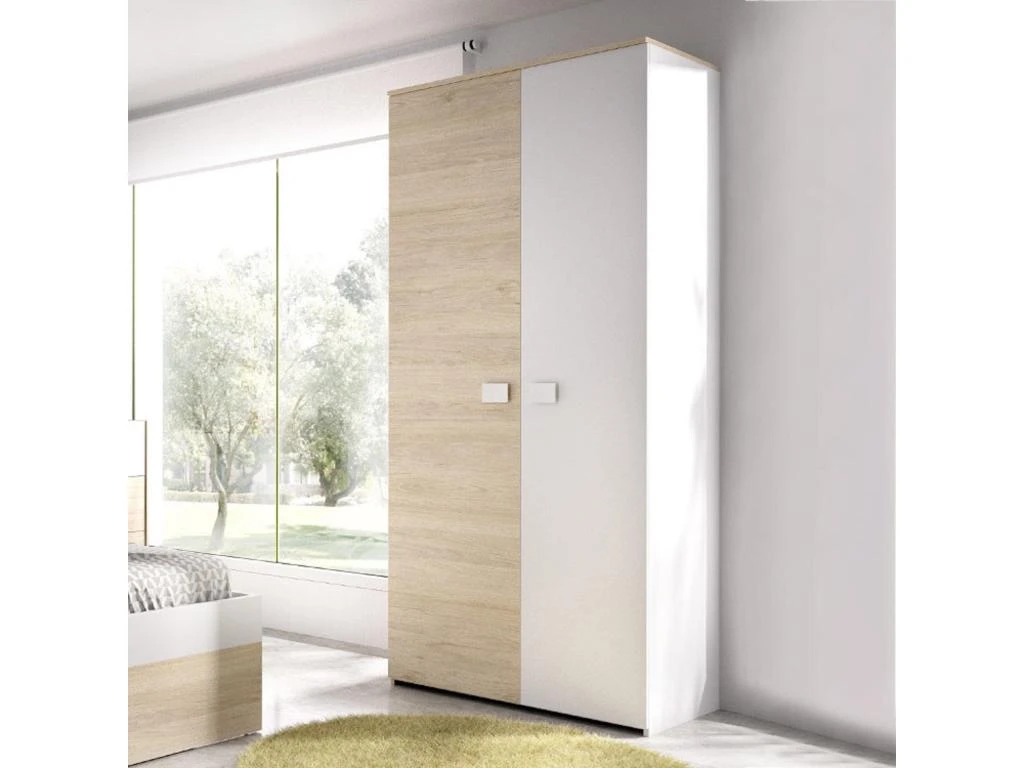 Armoire Jungfrau, Portemanteau Pour Chambre, Armoire Avec 2 Portes Battantes, 90x52h205 Cm, Chêne Et Blanc 2 Armoire Jungfrau, Portemanteau Pour Chambre, Armoire Avec 2 Portes Battantes, 90x52h205 Cm, Chêne Et Blanc – Image 2