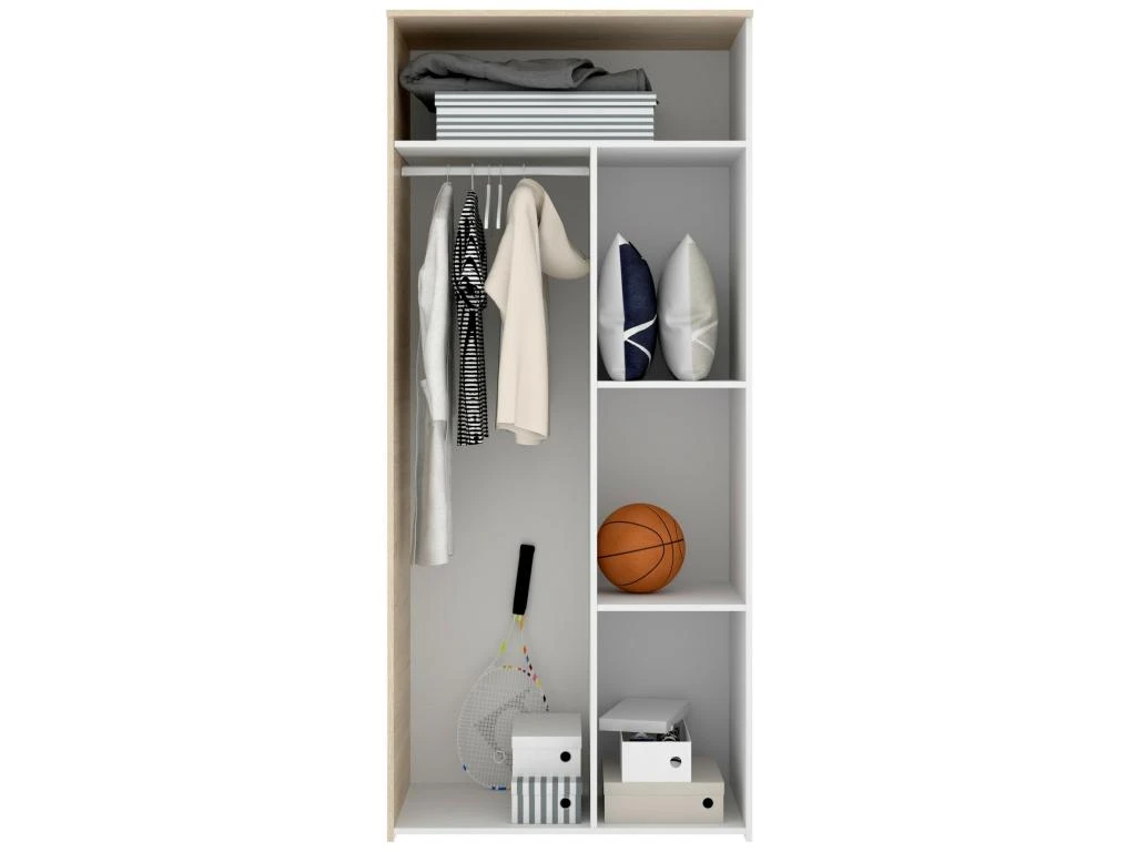 Armoire Jungfrau, Portemanteau Pour Chambre, Armoire Avec 2 Portes Battantes, 90x52h205 Cm, Chêne Et Blanc 5 Armoire Jungfrau, Portemanteau Pour Chambre, Armoire Avec 2 Portes Battantes, 90x52h205 Cm, Chêne Et Blanc – Image 5