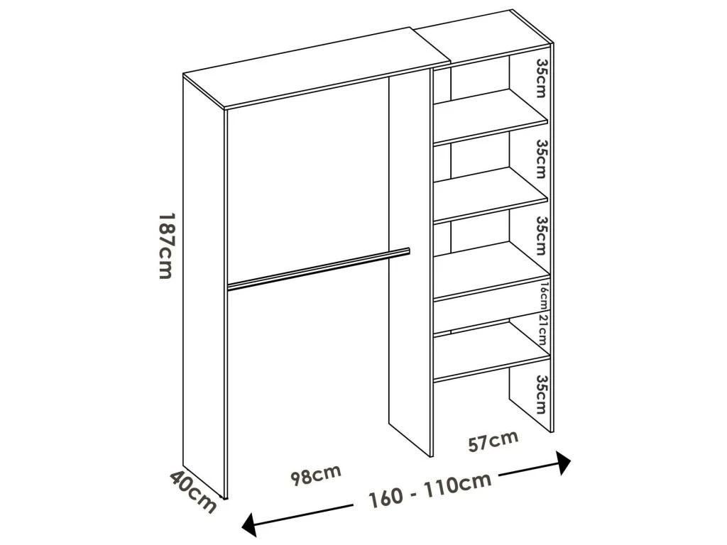 Armoire Lhotse, Structure Pour Dressing, Portemanteau Ouvert, 160x40h187 Cm, Blanc 3 Armoire Lhotse, Structure Pour Dressing, Portemanteau Ouvert, 160x40h187 Cm, Blanc – Image 3