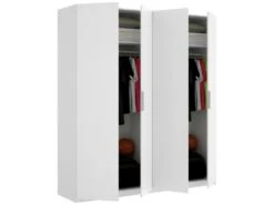 Armoire Prado, Portemanteau Pour Chambre, Armoire Avec 4 Portes Battantes, 180x52h204 Cm, Blanc -Fren Soldes Boutique armoire et dressing 22793849