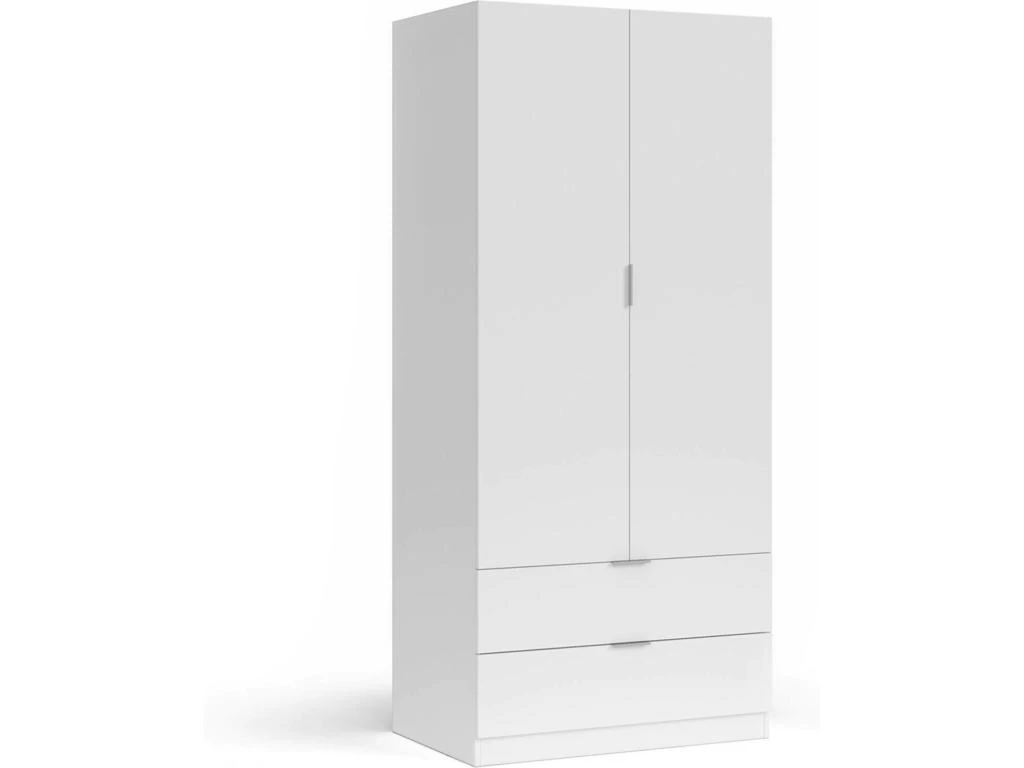 Armoire Pisanino, Portemanteau Pour Chambre, Armoire Avec 2 Portes Battantes Et 2 Tiroirs, 81x52h184 Cm, Blanc 1 Armoire Pisanino, Portemanteau Pour Chambre, Armoire Avec 2 Portes Battantes Et 2 Tiroirs, 81x52h184 Cm, Blanc