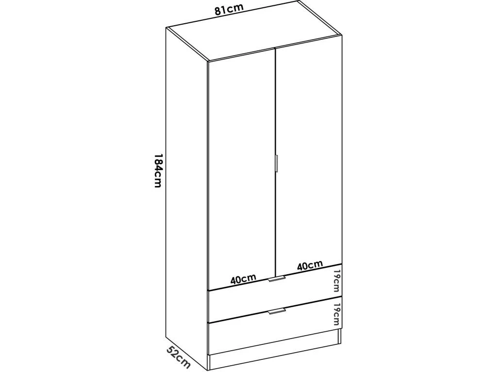 Armoire Pisanino, Portemanteau Pour Chambre, Armoire Avec 2 Portes Battantes Et 2 Tiroirs, 81x52h184 Cm, Blanc 3 Armoire Pisanino, Portemanteau Pour Chambre, Armoire Avec 2 Portes Battantes Et 2 Tiroirs, 81x52h184 Cm, Blanc – Image 3