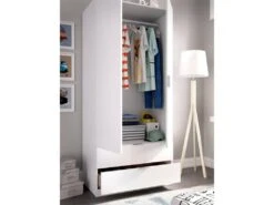 Armoire Pisanino, Portemanteau Pour Chambre, Armoire Avec 2 Portes Battantes Et 2 Tiroirs, 81x52h184 Cm, Blanc 8 Armoire Pisanino, Portemanteau Pour Chambre, Armoire Avec 2 Portes Battantes Et 2 Tiroirs, 81x52h184 Cm, Blanc -Fren Soldes Boutique armoire et dressing 22793863