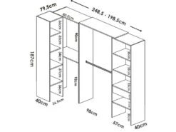 Armoire Arera, Structure Pour Dressing D'angle, Porte-manteau D'angle Ouvert, 248x79h187 Cm, Chêne -Fren Soldes Boutique armoire et dressing 22793903