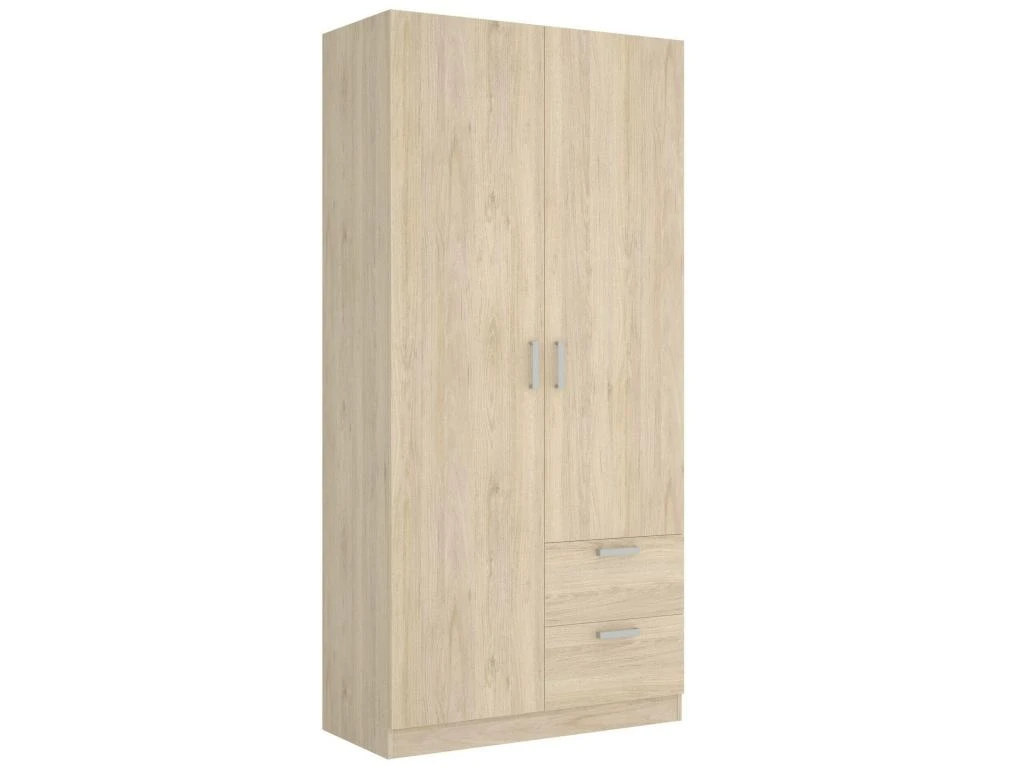 Armoire Velino, Portemanteau Pour Chambre, Armoire Avec 2 Portes Battantes Et 2 Tiroirs, 100x52h215 Cm, Chêne 1 Armoire Velino, Portemanteau Pour Chambre, Armoire Avec 2 Portes Battantes Et 2 Tiroirs, 100x52h215 Cm, Chêne