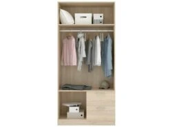Armoire Velino, Portemanteau Pour Chambre, Armoire Avec 2 Portes Battantes Et 2 Tiroirs, 100x52h215 Cm, Chêne 9 Armoire Velino, Portemanteau Pour Chambre, Armoire Avec 2 Portes Battantes Et 2 Tiroirs, 100x52h215 Cm, Chêne -Fren Soldes Boutique armoire et dressing 22794037