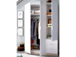 Armoire Cimone, Portemanteau Pour Chambre, Armoire Avec 3 Portes Battantes Et 3 Tiroirs, 121x52h184 Cm, Blanc Et Chêne -Fren Soldes Boutique armoire et dressing 22794055