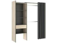 Armoire Wetterhorn, Structure Pour Dressing Avec Rideau, Portemanteau Ouvert, 160x50h205 Cm, Chêne Et Anthracite