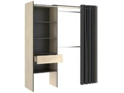 Armoire Wetterhorn, Structure Pour Dressing Avec Rideau, Portemanteau Ouvert, 160x50h205 Cm, Chêne Et Anthracite -Fren Soldes Boutique armoire et dressing 22794103
