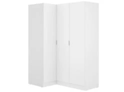 Armoire Dhuar, Meuble D'angle Pour Chambre, Armoire D'angle Avec 3 Portes Battantes, 133x91h184 Cm, Blanc
