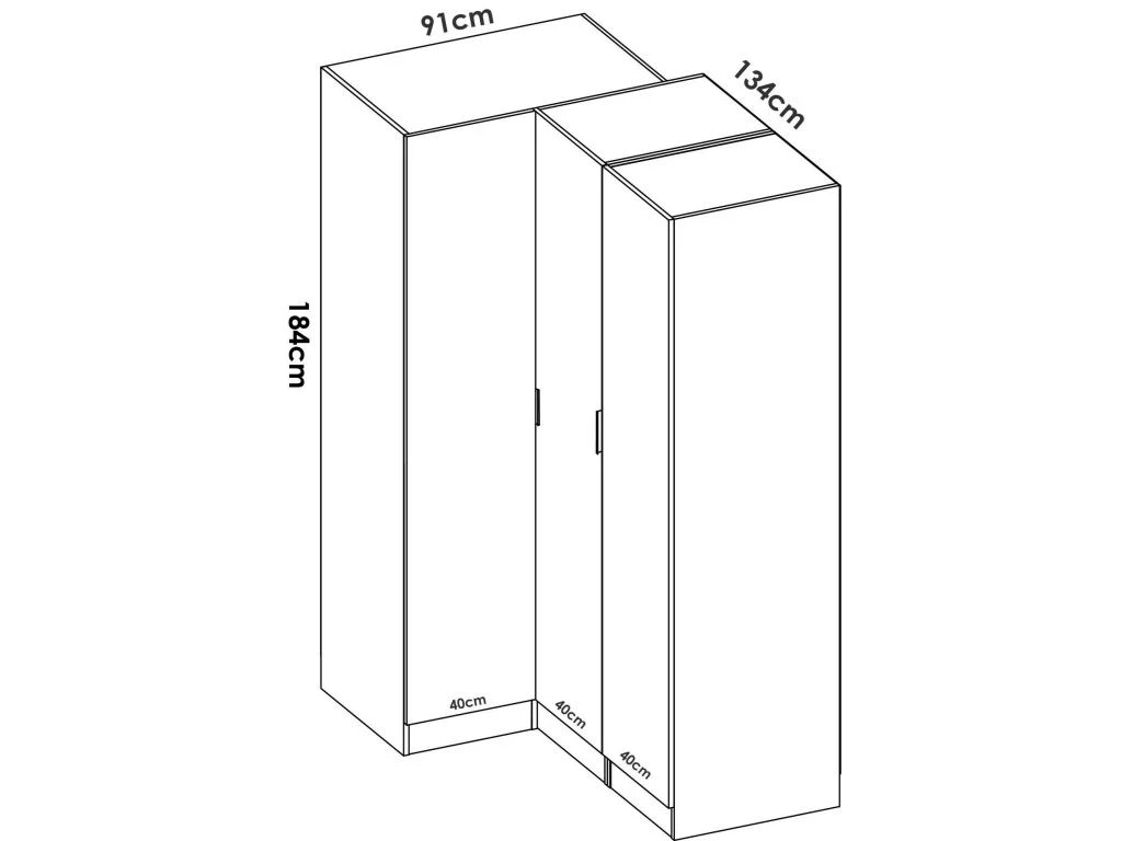 Armoire Dhuar, Meuble D'angle Pour Chambre, Armoire D'angle Avec 3 Portes Battantes, 133x91h184 Cm, Blanc 3 Armoire Dhuar, Meuble D'angle Pour Chambre, Armoire D'angle Avec 3 Portes Battantes, 133x91h184 Cm, Blanc – Image 3