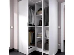 Armoire Dhuar, Meuble D'angle Pour Chambre, Armoire D'angle Avec 3 Portes Battantes, 133x91h184 Cm, Blanc 8 Armoire Dhuar, Meuble D'angle Pour Chambre, Armoire D'angle Avec 3 Portes Battantes, 133x91h184 Cm, Blanc -Fren Soldes Boutique armoire et dressing 22896093