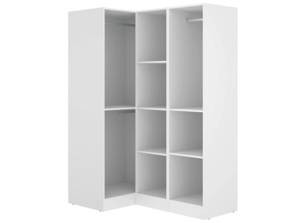 Armoire Dhuar, Meuble D'angle Pour Chambre, Armoire D'angle Avec 3 Portes Battantes, 133x91h184 Cm, Blanc 5 Armoire Dhuar, Meuble D'angle Pour Chambre, Armoire D'angle Avec 3 Portes Battantes, 133x91h184 Cm, Blanc – Image 5