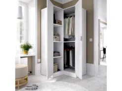 Armoire Dcipo, Meuble D'angle Pour Chambre à Coucher, Armoire D'angle Avec 2 Portes Battantes, 91x93h184 Cm, Blanc -Fren Soldes Boutique armoire et dressing 22896179