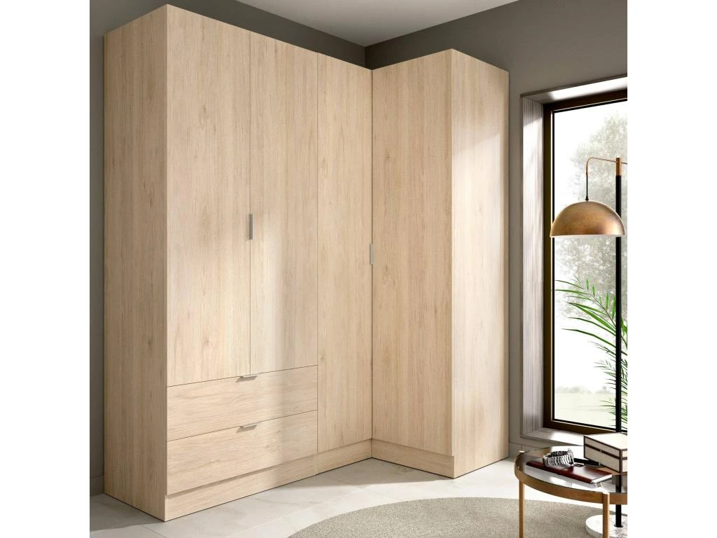 Armoire Dmellin, Meubles D'angle Pour Chambre à Coucher, Armoire D'angle Avec 4 Portes Battantes, 174x91h184 Cm, Chêne 2 Armoire Dmellin, Meubles D'angle Pour Chambre à Coucher, Armoire D'angle Avec 4 Portes Battantes, 174x91h184 Cm, Chêne – Image 2