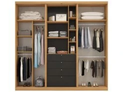 Armoire 2 Portes Coulissantes - Miroir Et Tiroirs - L240cm - Coloris : Naturel Et Noir - BODIL -Fren Soldes Boutique armoire et dressing 3685153