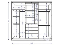 Armoire 2 Portes Coulissantes - Miroir Et Tiroirs - L240cm - Coloris : Naturel Et Noir - BODIL -Fren Soldes Boutique armoire et dressing 4007275