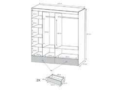Armoire 2 Portes Et 2 Tiroirs - Avec Miroir Et LEDs - L210 Cm - Blanc - SINALIA -Fren Soldes Boutique armoire et dressing 499741