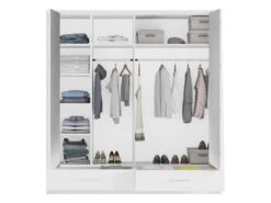 Armoire 2 Portes Et 2 Tiroirs - Avec Miroir Et LEDs - L210 Cm - Blanc - SINALIA -Fren Soldes Boutique armoire et dressing 499745