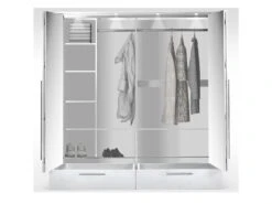 Armoire 2 Portes Et 2 Tiroirs - Avec Miroir Et LEDs - L210 Cm - Blanc - SINALIA -Fren Soldes Boutique armoire et dressing 499747