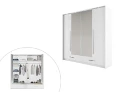 Armoire 2 Portes Et 2 Tiroirs - Avec Miroir Et LEDs - L210 Cm - Blanc - SINALIA -Fren Soldes Boutique armoire et dressing 499751