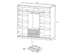 Armoire 3 Portes Coulissantes - Avec Miroir - L250 Cm - Coloris : Blanc - AUTLAN -Fren Soldes Boutique armoire et dressing 500645