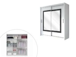 Armoire 2 Portes Coulissantes - Avec Miroir - L203 Cm - Coloris : Blanc - AUTLAN -Fren Soldes Boutique armoire et dressing 501287