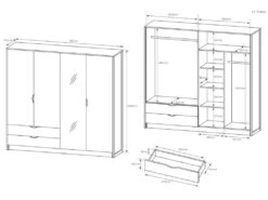 Armoire 4 Portes Et 2 Tiroirs - Avec Miroir - L220 Cm - Coloris : Naturel Et Anthracite - LAONILE -Fren Soldes Boutique armoire et dressing 6806895