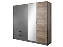 Armoire 4 Portes Et 2 Tiroirs - Avec Miroir - L220 Cm - Coloris : Naturel Et Anthracite - LAONILE -Fren Soldes Boutique armoire et dressing 6817815