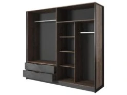 Armoire 4 Portes Et 2 Tiroirs - Avec Miroir - L220 Cm - Coloris : Naturel Et Anthracite - LAONILE -Fren Soldes Boutique armoire et dressing 6817817