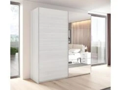 Armoire 2 Portes Coulissantes 220cm Coloris Blanc Avec Miroir. Collection FLOYD