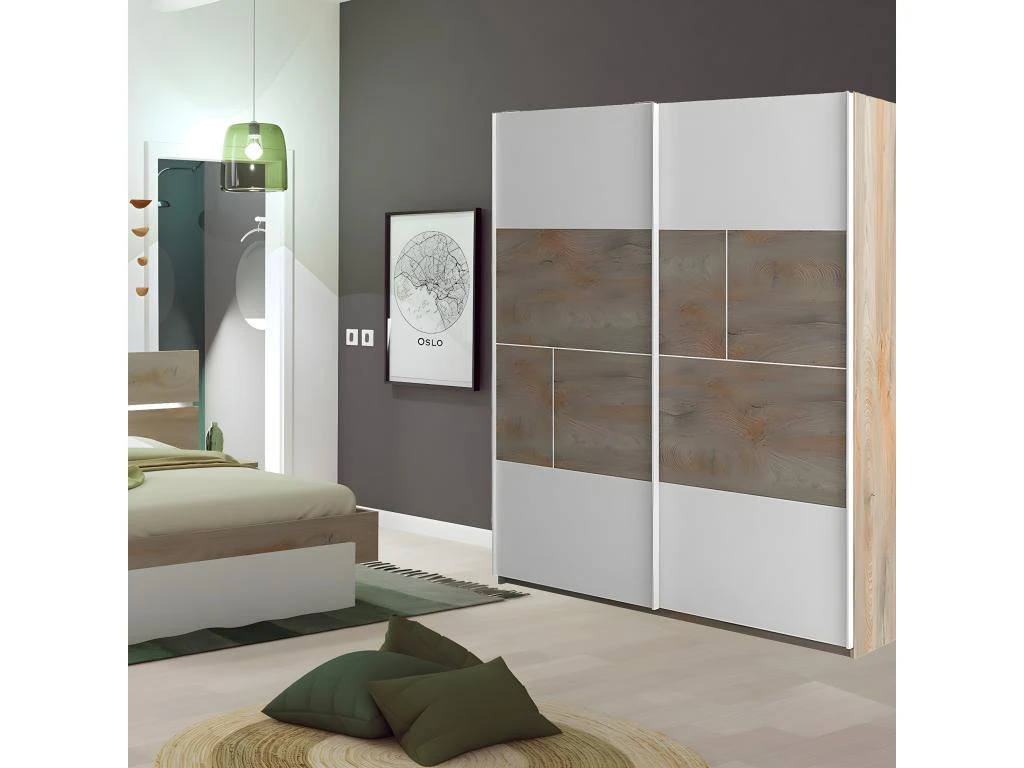 NINO LIGHT - Armoire Effet Bois Portes Coulissantes Avec Frein 2 NINO LIGHT - Armoire Effet Bois Portes Coulissantes Avec Frein – Image 2