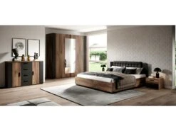 Armoire 200cm. 2 Portes Coulissantes Avec Miroirs Couleur Chêne Foncé Et Noir. Collection FOX -Fren Soldes Boutique armoire et dressing 8968427