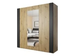 Armoire 200cm. 2 Portes Coulissantes Avec Miroirs Couleur Chêne Clair Et Noir. Collection FOX