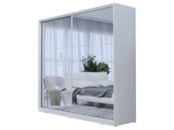 Armoire Blanche 200cm Avec Miroirs, Portes Coulissantes. Collection CALABRE.