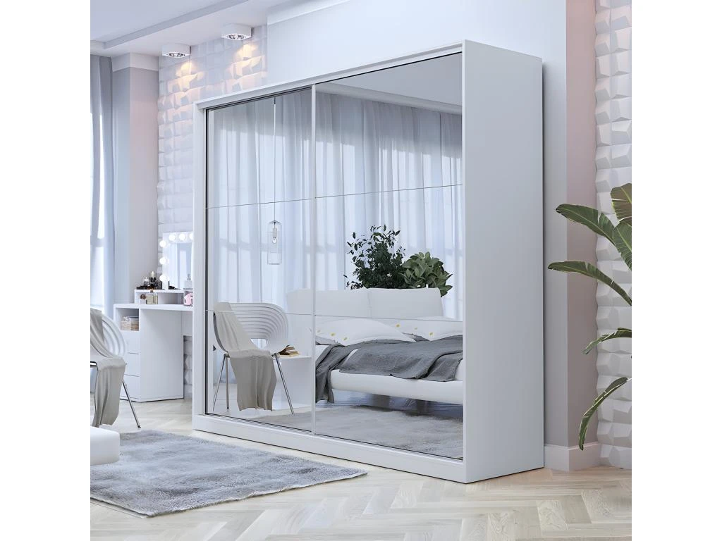 Armoire Blanche 200cm Avec Miroirs, Portes Coulissantes. Collection CALABRE. 2 Armoire Blanche 200cm Avec Miroirs, Portes Coulissantes. Collection CALABRE. – Image 2