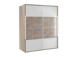 NINO LIGHT - Armoire Effet Bois Portes Coulissantes Avec Frein + Arche Leds